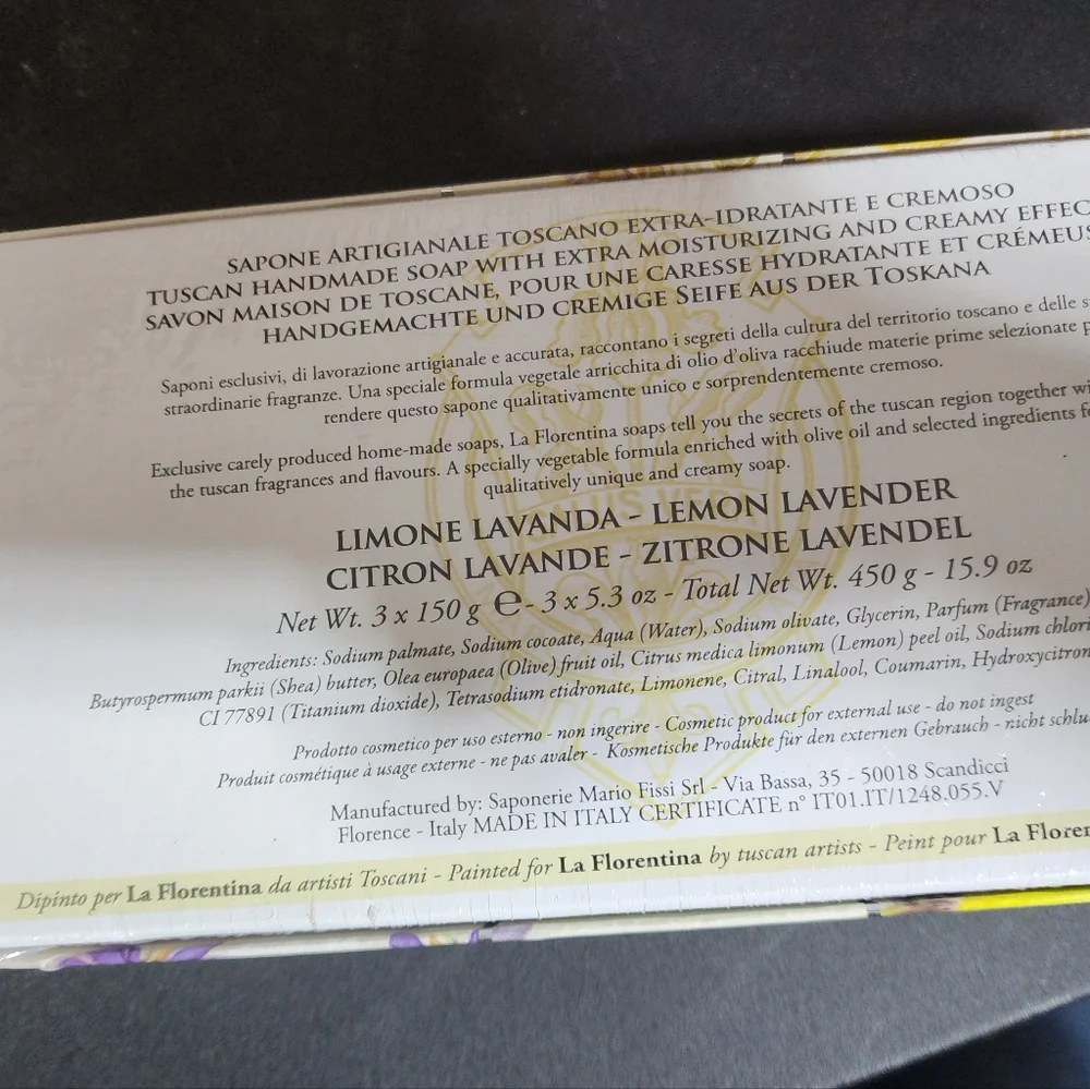 LA FLORENTINA NIB LEMON LAVENDER 3 BAR BOX SOAP WITH SHEA BUTTER